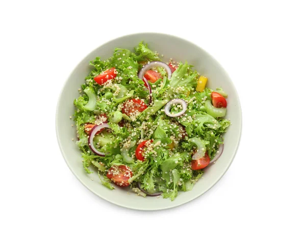 Plaat Met Quinoa Salade Witte Achtergrond — Stockfoto