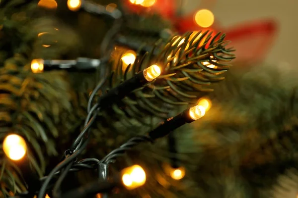 Leuchtende Lichter Weihnachtsbaum Nahaufnahme — Stockfoto