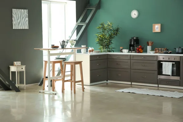 Modern Kitchen Furniture Stylish Apartment — Stock Photo, Image