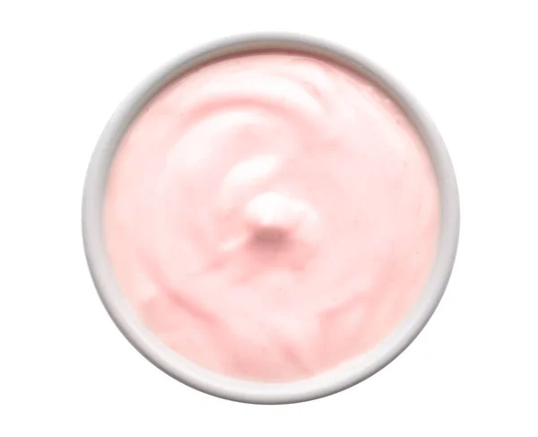 Bowl Tasty Strawberry Yogurt White Background — Stock Photo, Image