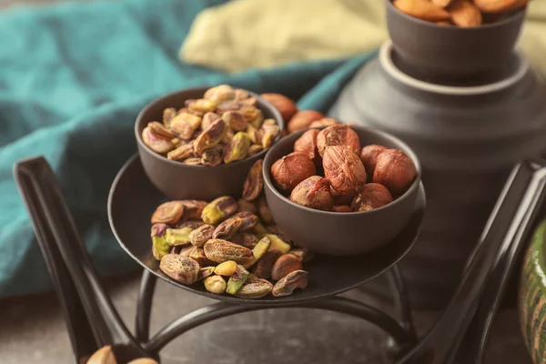 Bowls Different Nuts Table — Stock Photo, Image