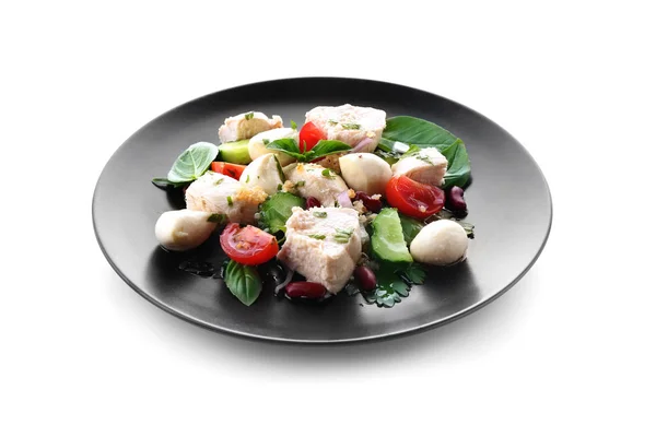 Plate Delicious Chicken Salad White Background — Stock Photo, Image