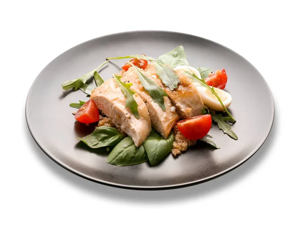 Plate Delicious Chicken Salad White Background — Stock Photo, Image