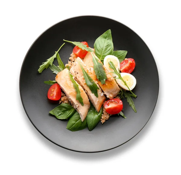 Plate Delicious Chicken Salad White Background — Stock Photo, Image