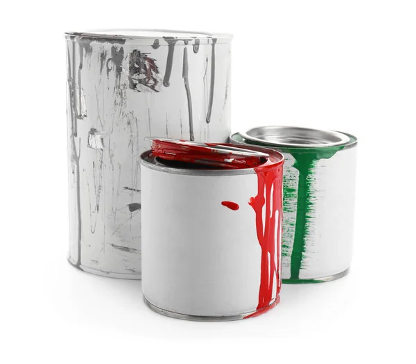 Different Cans Paint White Background — Stock Photo, Image