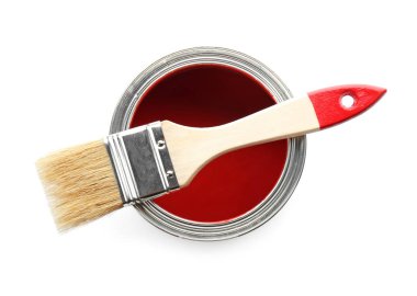 Boya ve fırça beyaz arka plan üzerinde konservesi