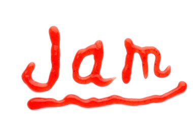 Word ile lezzetli çilek reçeli beyaz arka plan üzerinde çizilmiş