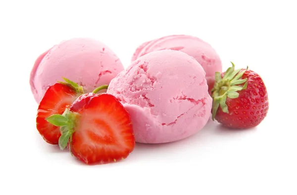 Fragola Palle Gelato Sfondo Bianco — Foto Stock