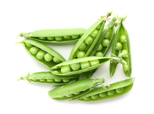 Pods Fresh Green Peas White Background — Stock Photo, Image