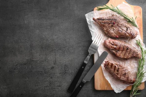 Tasty Grilled Meat Rosemary Wooden Board — Stock Photo, Image