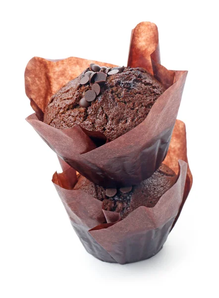 Gustosi Muffin Cioccolato Sfondo Bianco — Foto Stock