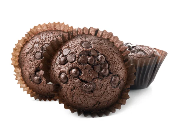 Tasty Chocolate Muffins White Background — Stock Photo, Image