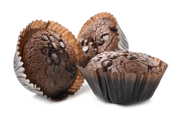 Muffins Chocolat Savoureux Sur Fond Blanc — Photo