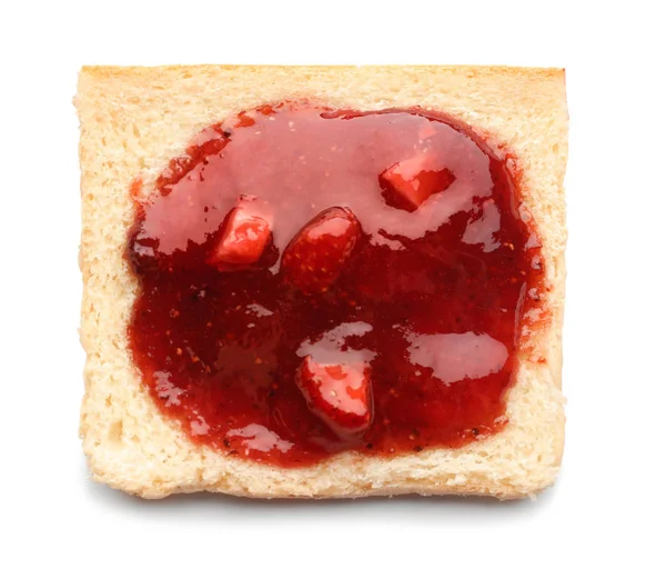 Toast Confiture Fraises Savoureuse Sur Fond Blanc — Photo