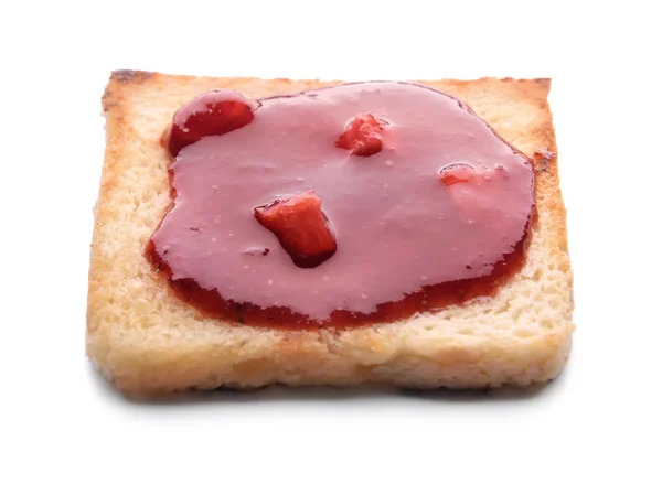 Toast Confiture Fraises Savoureuse Sur Fond Blanc — Photo