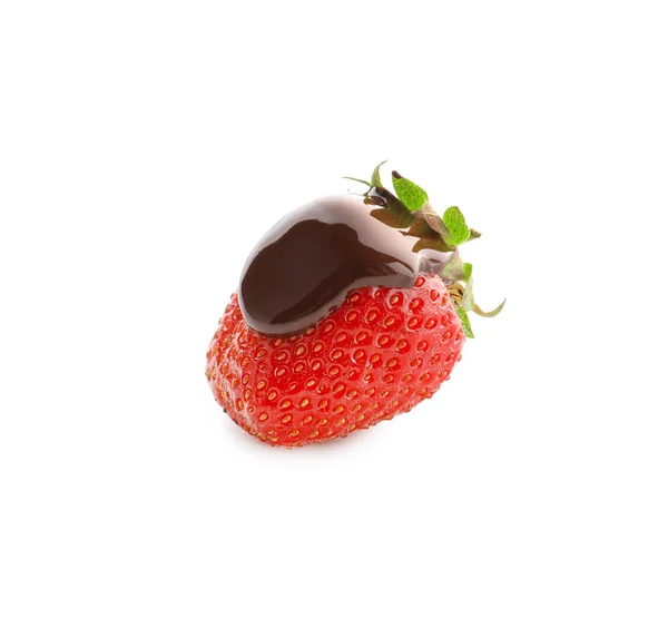 Délicieuse Fraise Chocolat Sur Fond Blanc — Photo