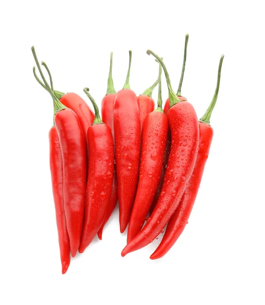 Friss Meleg Chili Paprika Fehér Háttér — Stock Fotó