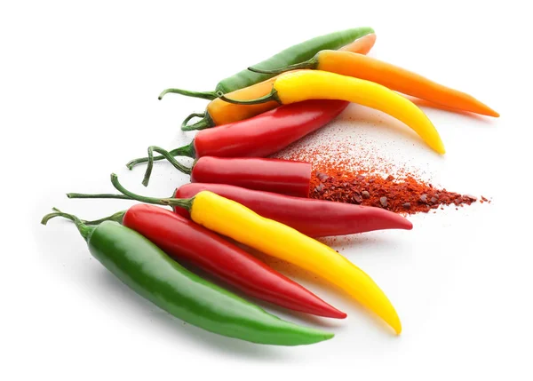 Colorful Hot Chili Peppers White Background — Stock Photo, Image