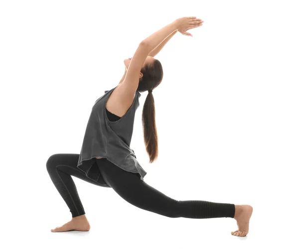 Young Woman Practicing Yoga White Background — Stock Photo, Image