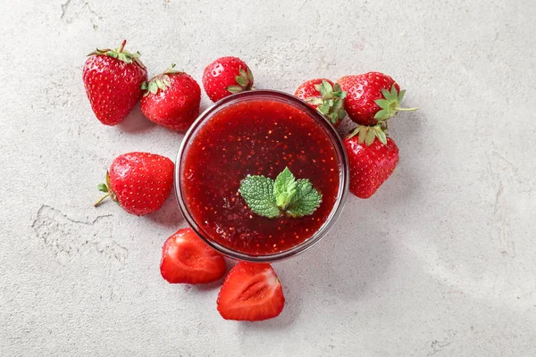 Bowl Strawberry Jam Light Table — Stock Photo, Image