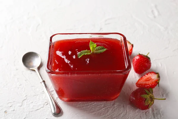 Bowl Strawberry Jam White Table — Stock Photo, Image