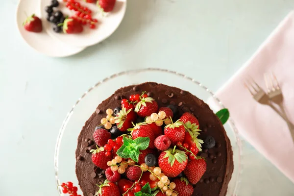 Dessert Stand Tasty Chocolate Cake Fresh Berries Table — Stock Photo, Image