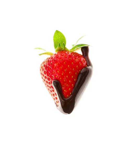 Delicious Strawberry Melted Chocolate White Background — Stock Photo, Image