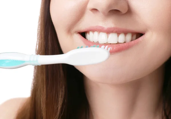 Beautiful Young Woman Toothbrush Closeup Royalty Free Stock Photos