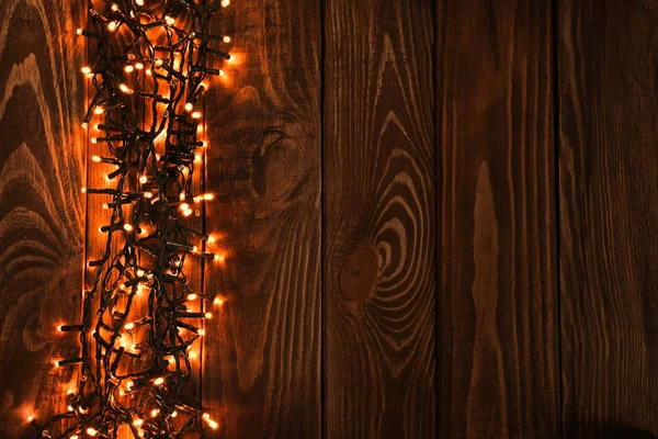 Beautiful Bright Christmas Garland Wooden Background — Stock Photo, Image