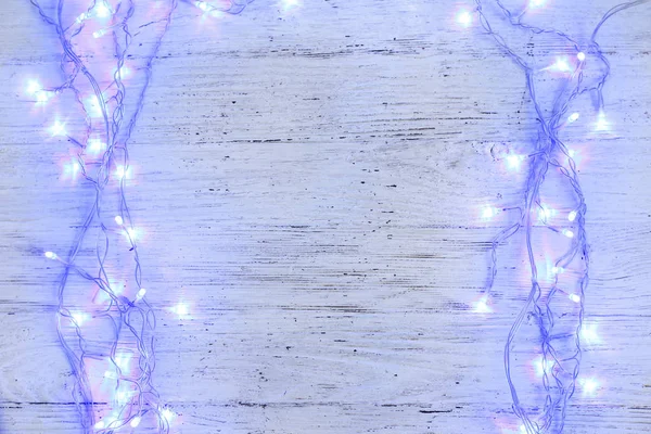 Beautiful Bright Christmas Garland Wooden Background — Stock Photo, Image