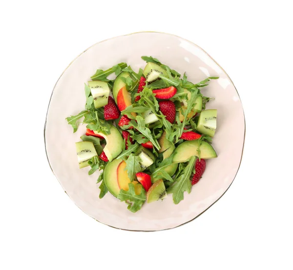白色背景美味健康新鲜沙拉板 — 图库照片