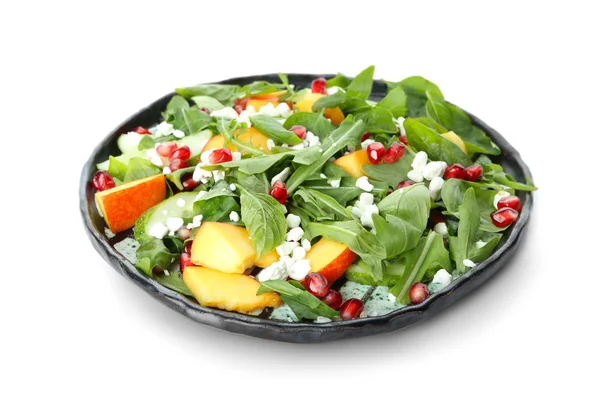 Tányér Finom Egészséges Friss Salátával Fehér Háttér — Stock Fotó
