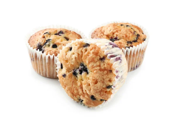 Söta Blueberry Muffins Vit Bakgrund — Stockfoto