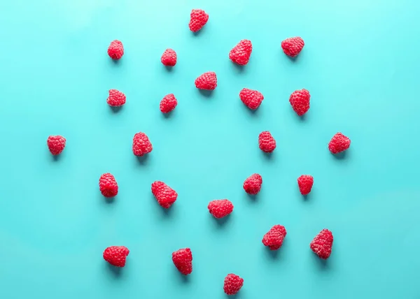 Sweet Ripe Raspberries Color Background — Stock Photo, Image