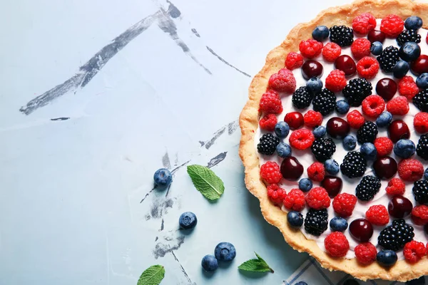 Delicious Pie Ripe Berries Table Top View — Stock Photo, Image