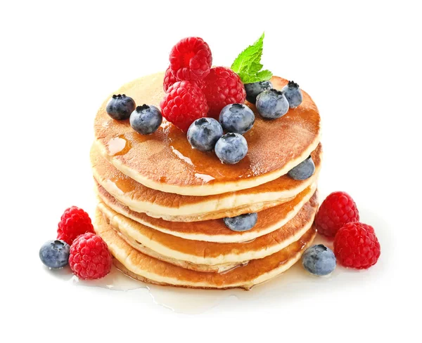 Tasty Homemade Pancakes Berries White Background — Stock Photo, Image