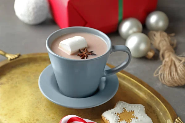 Cup Delicious Hot Cocoa Metal Tray — Stock Photo, Image