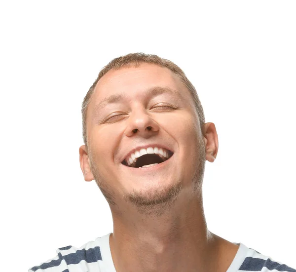 Homme Aux Dents Saines Souriant Sur Fond Blanc — Photo