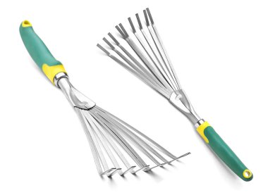 Bahçe beyaz arka plan üzerinde için metal tırmıklar