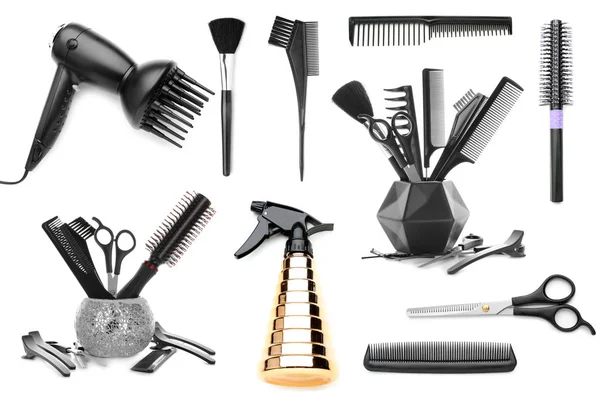 Set Professional Hairdresser Supplies White Background — Stock Photo, Image