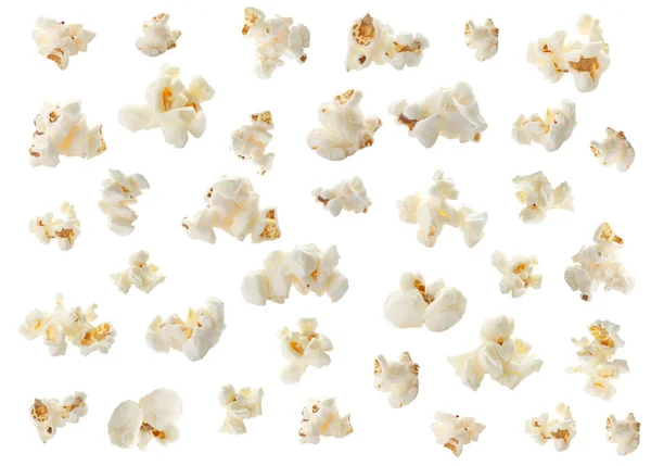 Sada Chutné Popcorn Bílém Pozadí — Stock fotografie