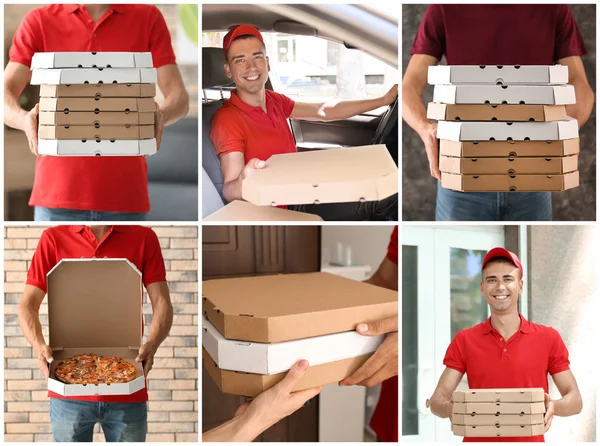 Junger Mann Mit Pizzaschachteln — Stockfoto