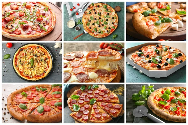 Uppsättning Välsmakande Italienska Pizzor — Stockfoto