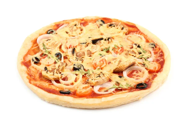 Lekkere Pizza Witte Achtergrond — Stockfoto