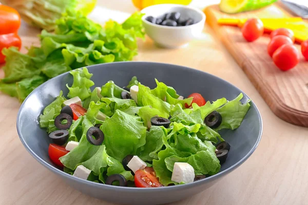 Bol Avec Salade Fraîche Sur Table Aliments Diététiques — Photo