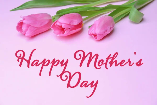 Beautiful Tulips Greeting Happy Mother Day Color Background — Stock Photo, Image