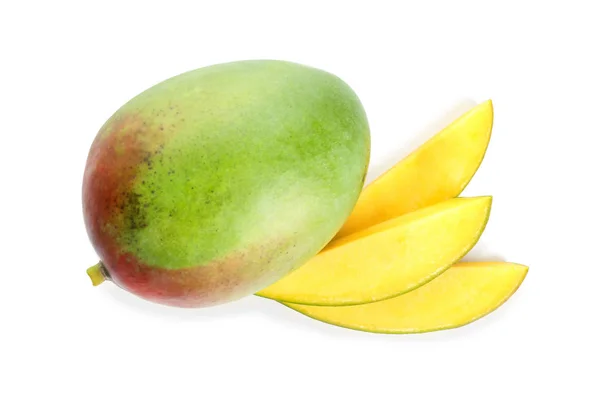 Whole Sliced Mango White Background — Stock Photo, Image