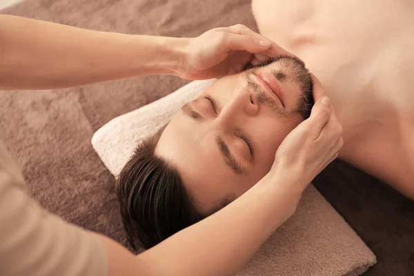 Young Man Receiving Massage Spa Salon — Stock Photo, Image