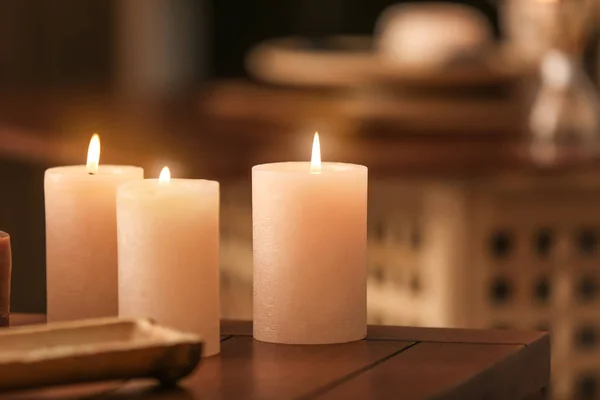 Burning Candles Table Spa Salon Stock Image