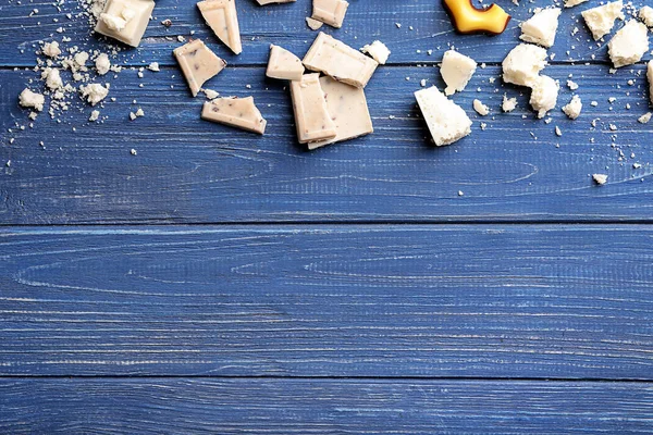 Pieces White Chocolate Wooden Table — Stock Photo, Image